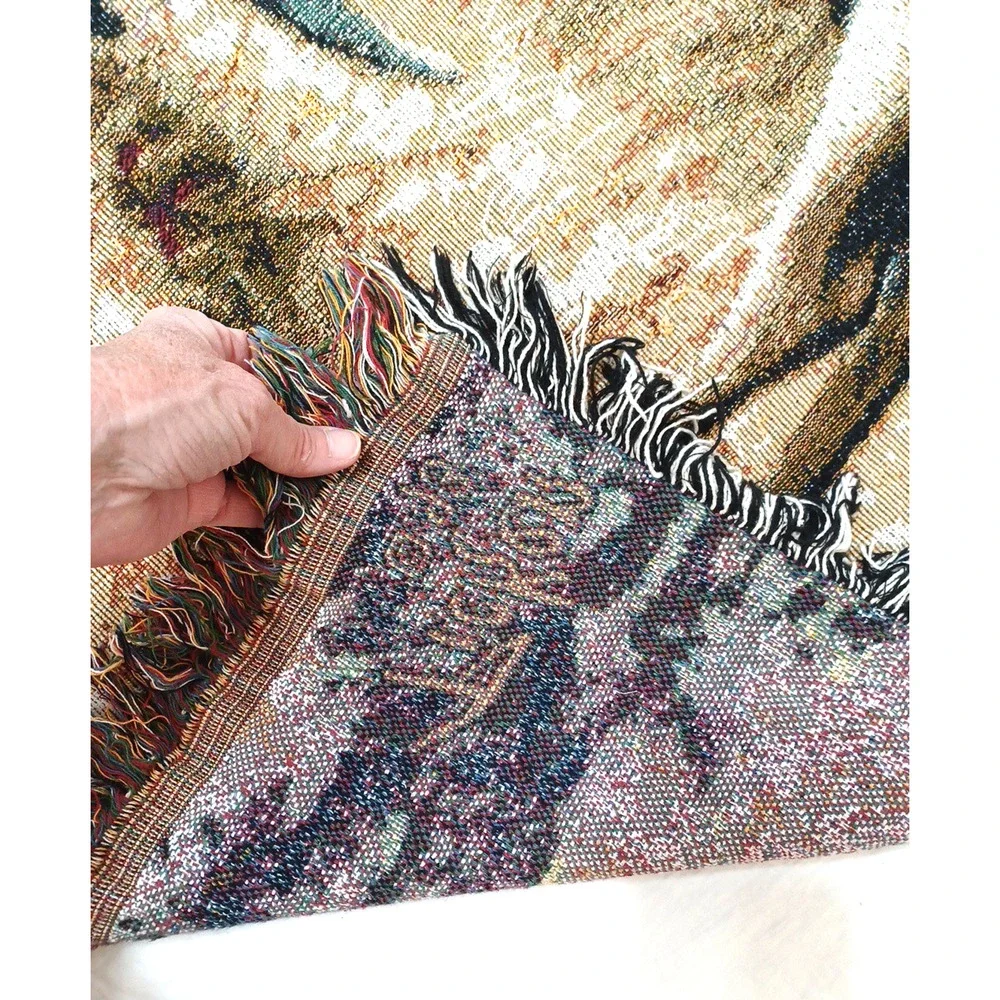 VTG Picken '93 Deer Buck Throw Tapestry Fringe Blanket Wall 50x65 Cabin Hunting